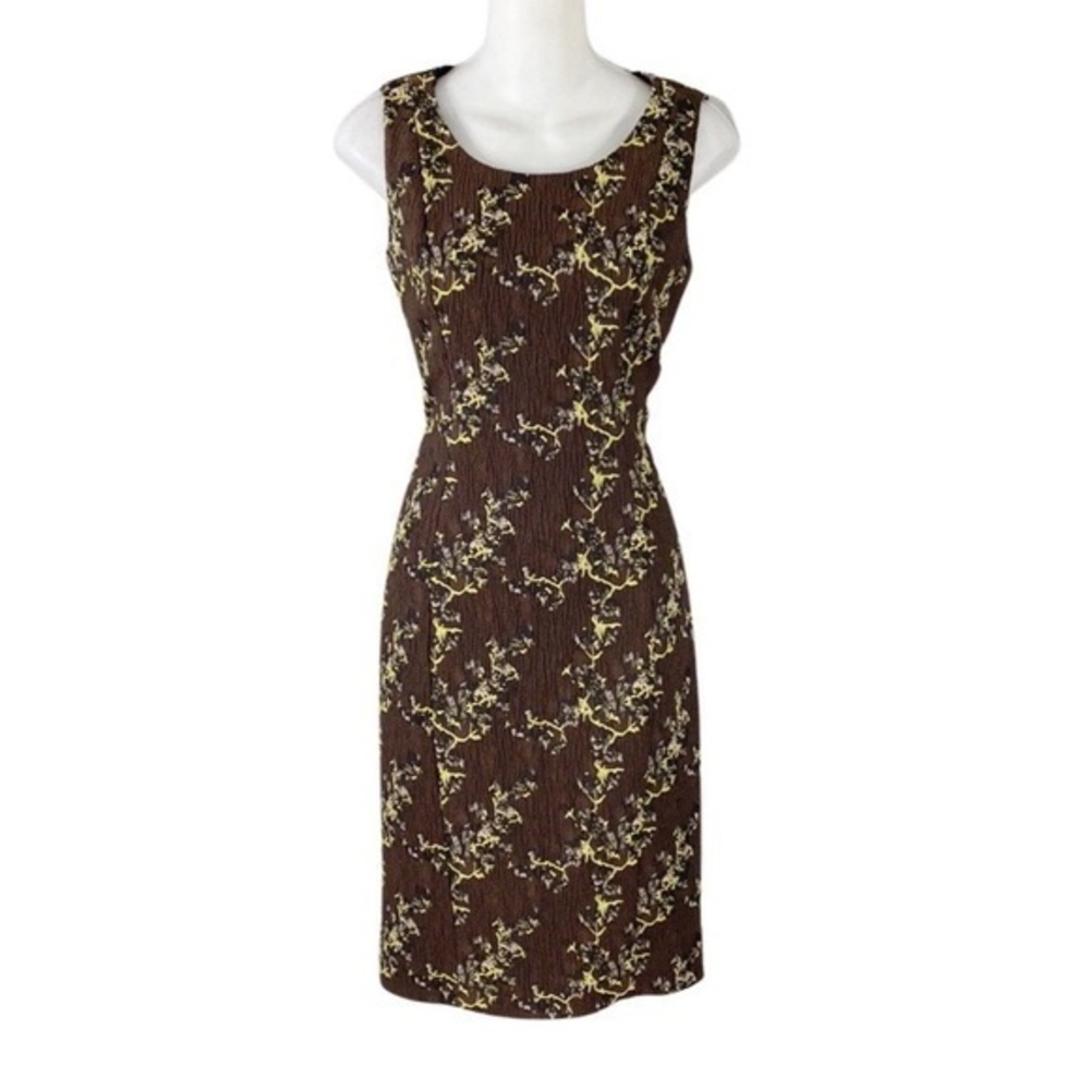 Etcetera Brown Floral Sleeveless Sheath Dress